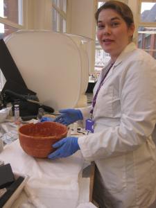 Sheree working on the Roman samian pot