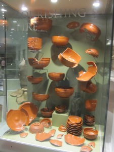 Roman samian pottery on display at Vindolanda