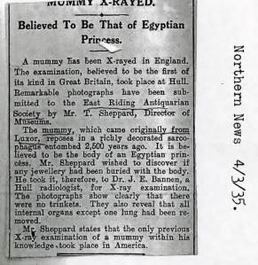 Newspaper cutting referring to mummy as that of a princess