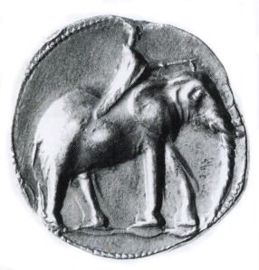 Smaller African Forest elephant on a Carthaginian coin